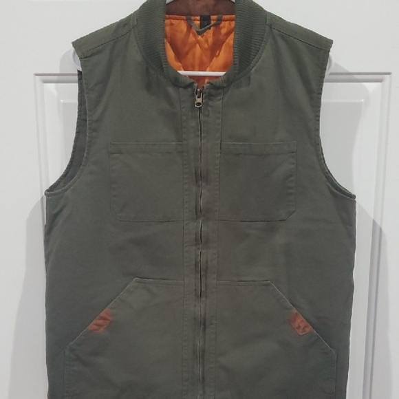 The Unbranded Brand Other - Men's Olive Green Canvas Utility Vest Quilted Inside SMALL
